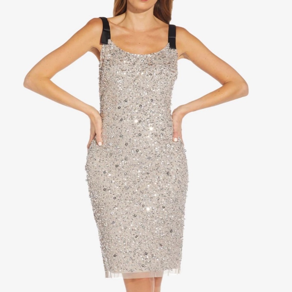 NWT Adrianna Papell sequin hand-beaded midi sheath dress